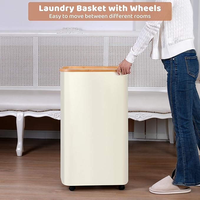 Laundry Basket with Wheels, 110L Beige Clothes Hamper