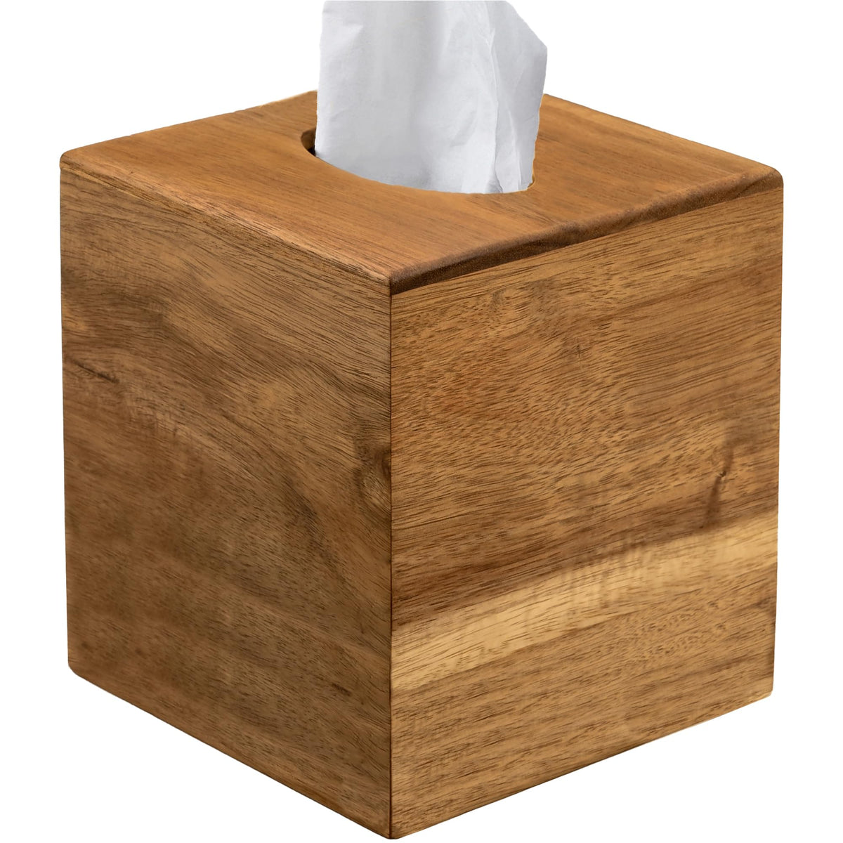 Chicvilla Tissue Box Cover Square, Acacia Wood Tissue Box Holder with Slide-Out Bottom, Wooden Tissue Box Cover Cube for Bathroom, Bedroom, Dinner Table, 5.5 x 5.5 x 6.1 inches