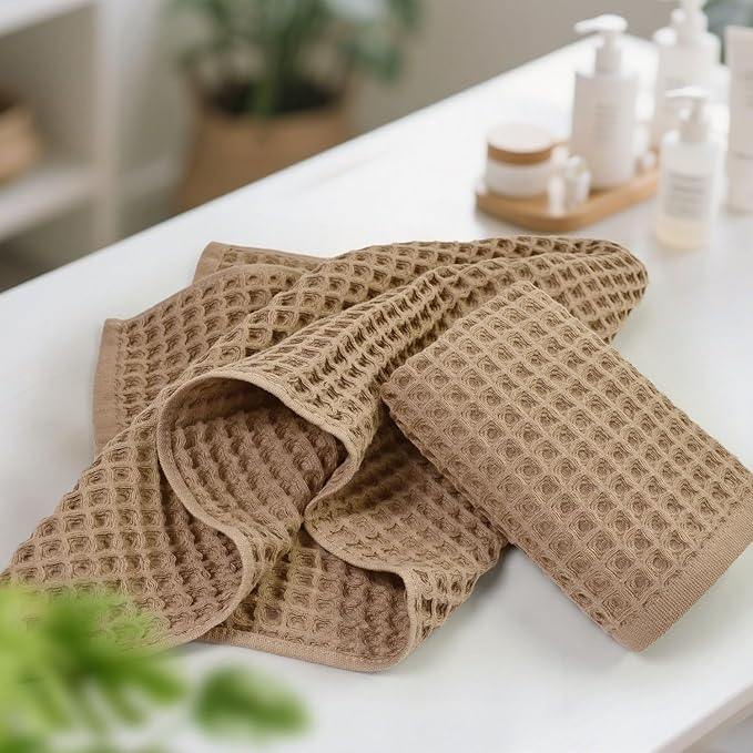 Jacquotha Waffle Bathroom Hand Towels 5-Piece – Cotton, Lightweight, Lint Free