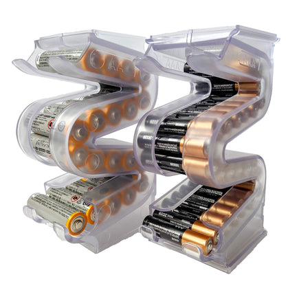 Kalinar Battery Ladder™ for 20 AA & 28 AAA Batteries | Vertical Storage Case & Dispenser | Stackable Expandable Wall Mount Holder Combo (AA & AAA, 2 Pack)