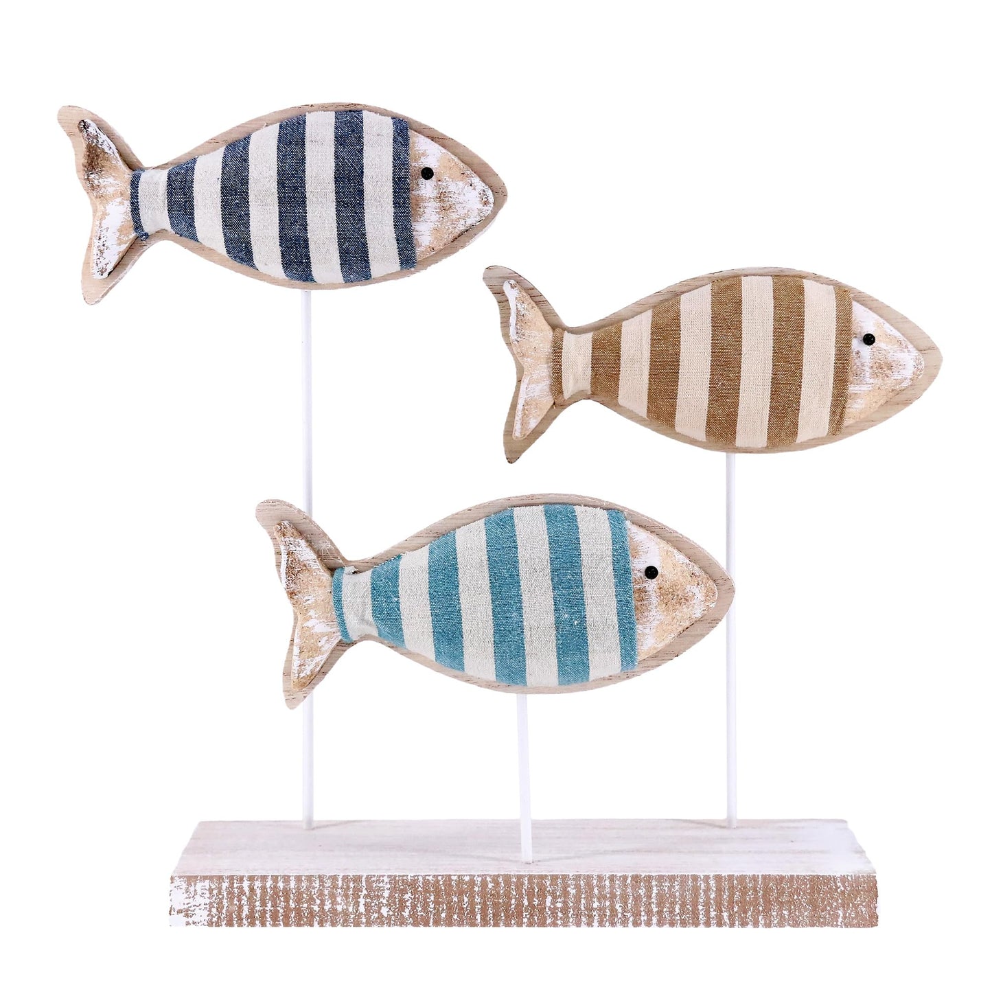 NAUTIMALL Wooden Fish Figurines with Jute Rope and Cotton String, Fish Sculpture Statues for Home Decoration, Table Top Nautical Decor for Living Room, Bedroom, Beachhouse Home Decor (StripedFish-3)