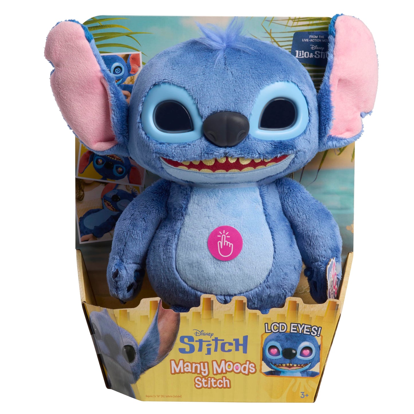 Just Play Disney Stitch Many Moods 34,3 cm Interactive Plush, 50+ Sounds & Phrases, LCD Eyes, inspired by Disney's new live-action Lilo & Stitch movie, Toy for Fans, Girls, Boys, Kids 3
