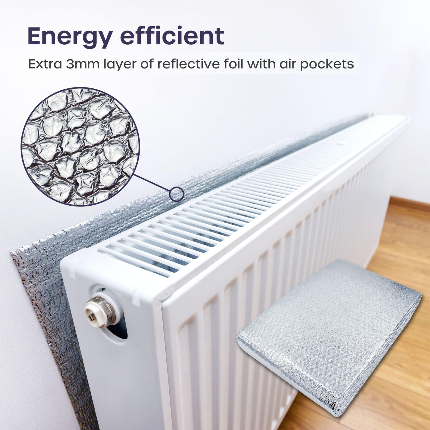 Radiator Foil 5m x 60cm - 1 Pack Folded Radiator Reflector Panels for Enhance Heat Efficiency - Energy Saving Insulation Foil and Radiator Heat Deflector for Home Heating with Adhesive Pads