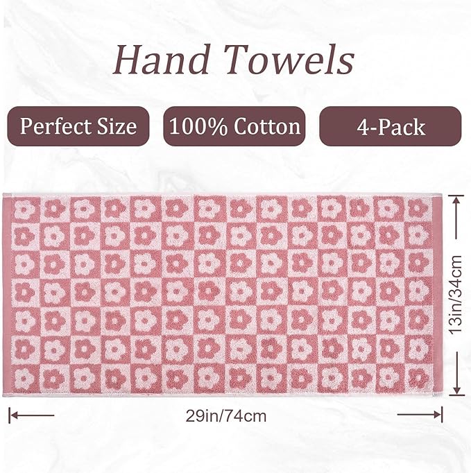 Jacquotha Cotton Hand Towels Pink Checkered Floral