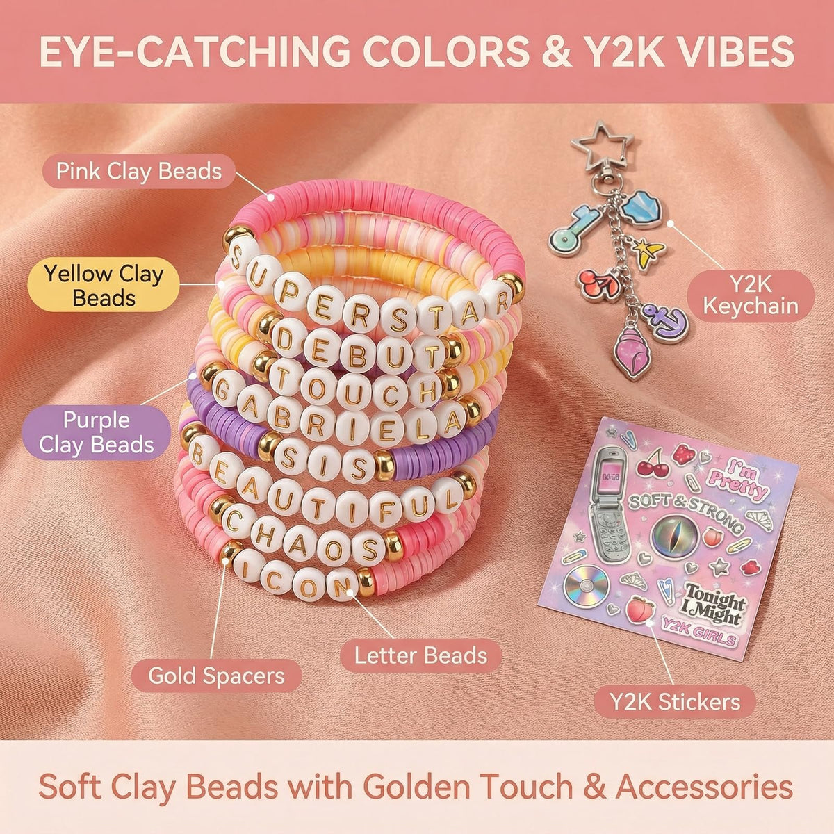 SportsLiking 8 Pcs Friendship Bracelets Set for Katseye Fans, Y2K Korean Pop Merch Bundle with Keychain & Card, Concert Accessories for Women