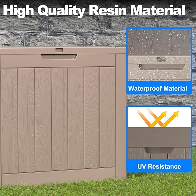 36 Gallon Outdoor Deck Box, Lockable Waterproof Outdoor Storage Boxes For Garden Tools,Indoor Cushions,Accessories Outside Storage Resin Weatherproof Container(Grey)
