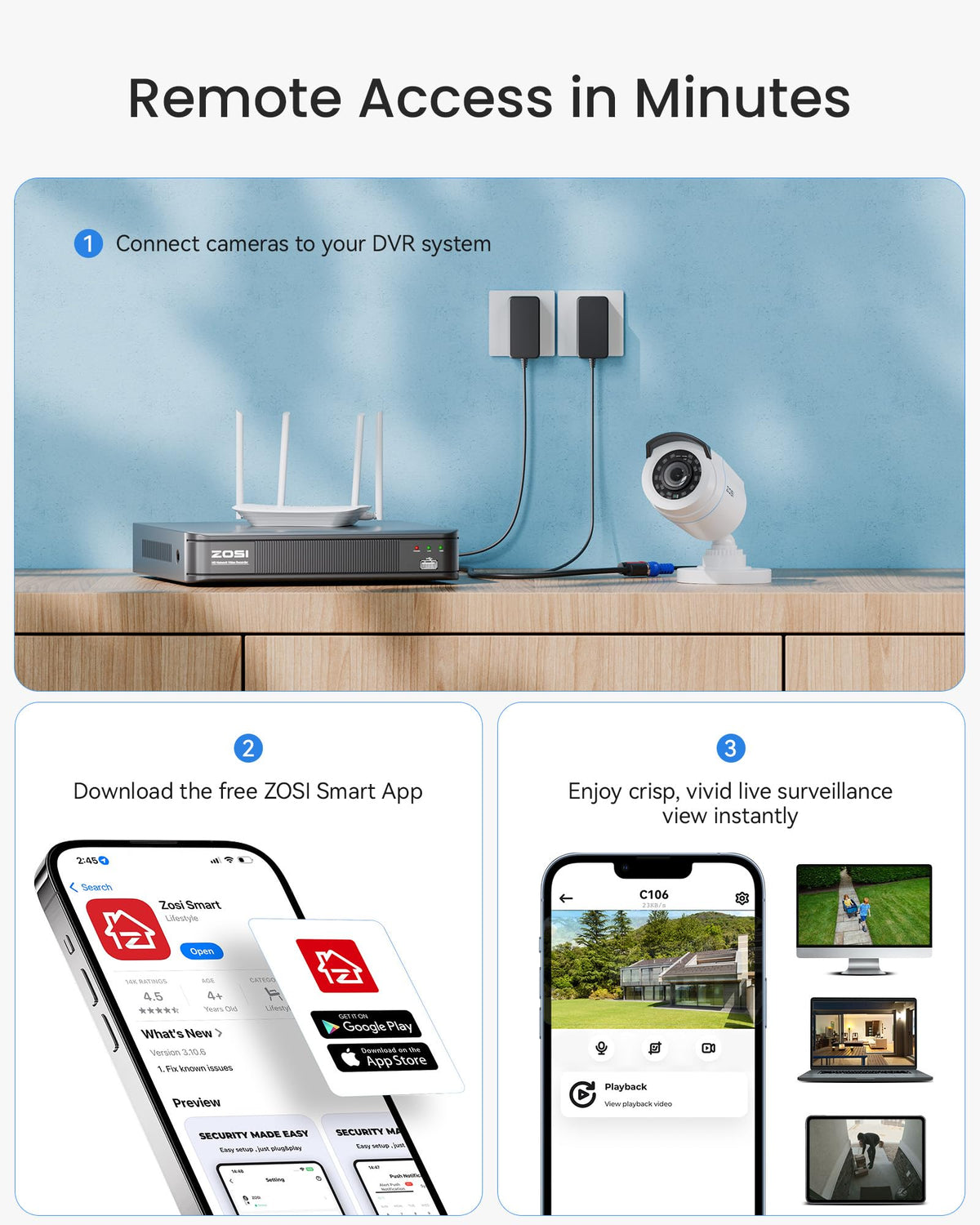 ZOSI H.265+ Home Security Camera System with AI Human Vehicle Detection, 5MP 3K Lite 8 Channel CCTV DVR Recorder and 8 x 1080p Weatherproof Bullet Camera Outdoor Indoor, 80ft Night Vision, 1TB HDD