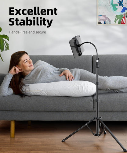 Weilisi Heavy Duty Tablet Tripod Stand 82” Tall, Floor Stand with Remote and Adjustable Gooseneck for Watching/Stream/Recording, Tripod for iPad Pro 12.9”/Kindle/iPhone, and All 4.5-13” Tablet/Phone