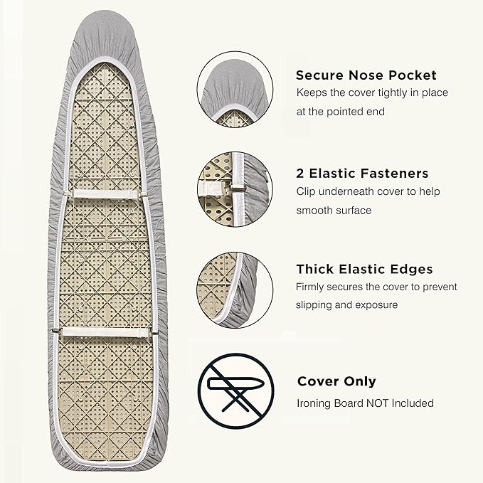 Ironing Board Cover and Pad 18"x54" Extra Thick Natural Cotton, Scorch and