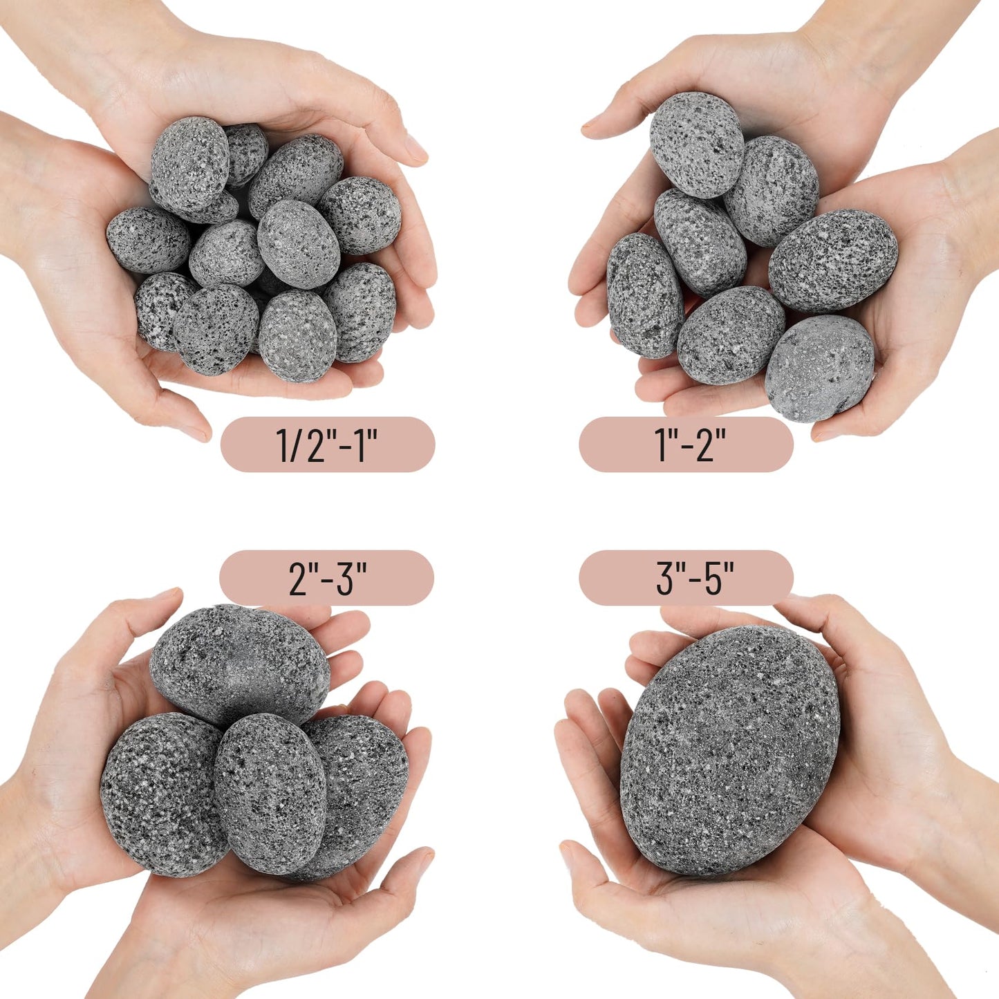Skyflame Black Natural Tumbled Stones Round Lava Rock Pebbles for Indoor Outdoor Gas Fire Pit | Fireplaces | Garden Landscaping Decoration | Cultivation of Potted Plants | 10 Pounds | 1-2 Inch Size