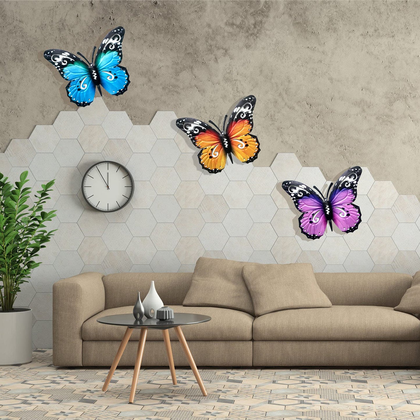 SUNNEKO 3 PCS Large Metal Butterfly Garden Ornaments Outdoor, Metal Wall Art Big Butterfly Decorations for Outside Garden Shed Fences Yard Decorations Wall Hanging
