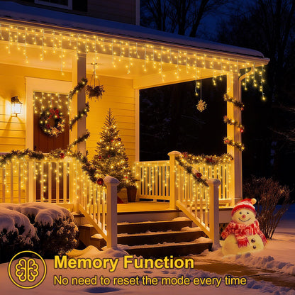 YEGUO 33ft 400 LED Icicle Lights Outdoor, 80 Drops Icicle Christmas Light Connectable, 8 Modes Warm White Xmas Icicle Lights with Timer Indoor