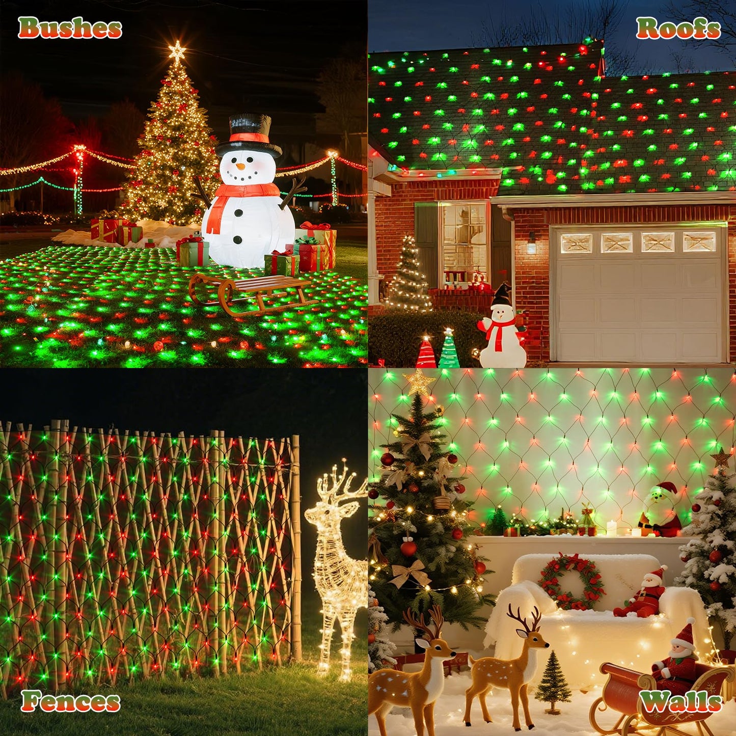 LitHome 21FT x 5FT Christmas Net Lights Outdoor, 360 LED Red Green Bush Lights with 8 Modes, Connectable Waterproof Net Mesh Light Dark Green Wire for Bushes Shrubs Outdoor Christmas Holiday Decor