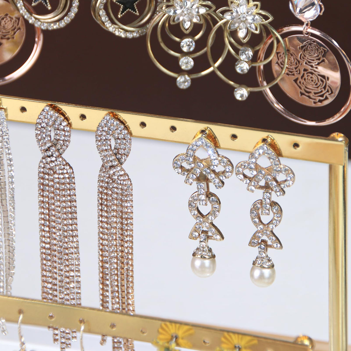 Pangkeep 3 Tier Earring Holder for Vendors,Stud Earrings Display Stand for Selling,Matel Jewelry Organizer for Girls (Gold)