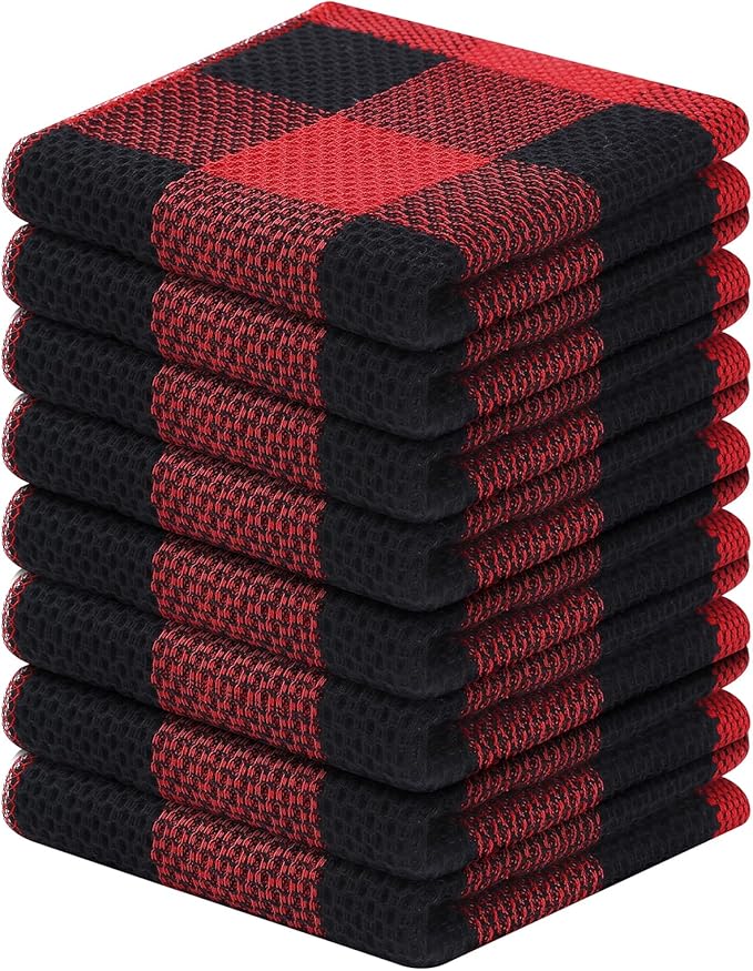 Homaxy 100% Cotton Waffle Weave Check Plaid Dish Cloths, 12 x 12 Inches