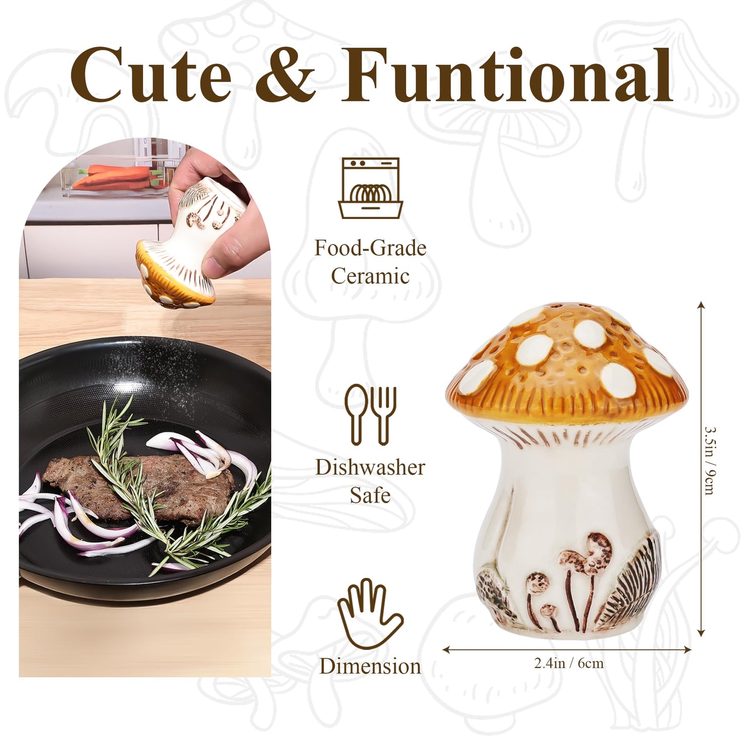 Fungi Fun Ceramic Mushroom Salt and Pepper Shakers Set – Cute and Decorative Salt and Pepper Shakers for Mushroom Kitchen Decor, Unique Hand-Painted Spice Containers for Table or Countertop