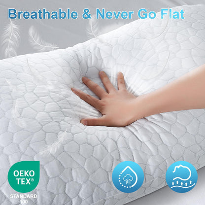 QUTOOL Cooling Pillow for Sleeping, CertiPUR-US Shredded Memory Foam Queen Pillows Set of 2, Cool Pillow for Hot Sleepers Adjustable Firm Pillow for Side, Back, Stomach Sleepers Soft Yet Support,White