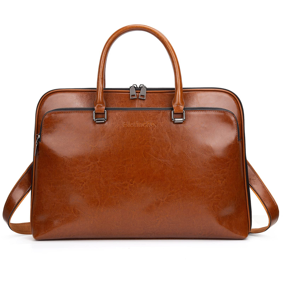 Blofinche Genuine Leather laptop Briefcase: Messenger shoulder bag 15 16 inch men macbook case women work satchel designer handbag Brown