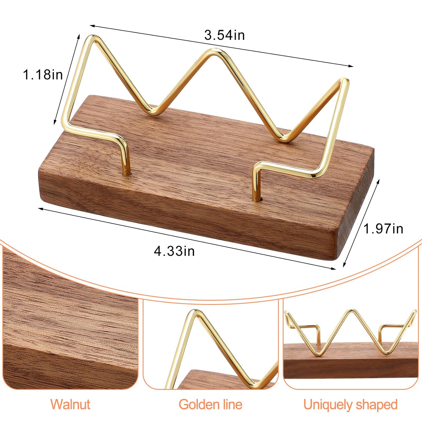 Amyhill 4 Pcs Wood Business Card Holder Display for Desk Metal Wooden Name Card Organizer Business Display Holders for Women Men Office Home Decoration(Gold)