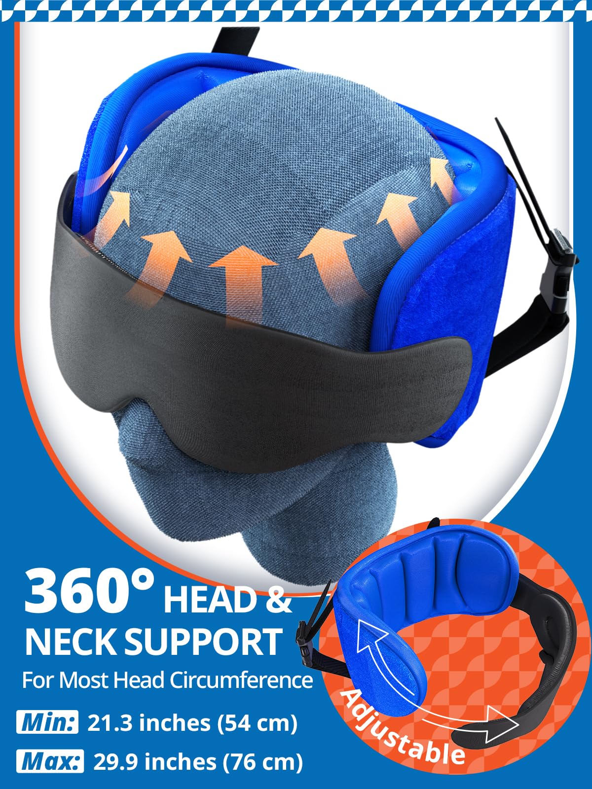 SARISUN Travel Pillow for Airplane, Plane Pillow with 3D Eye Mask for Sleeping, 360°Support Airplane Head Strap for Long Flight, Stop Bobblehead, Travel Essential, Black