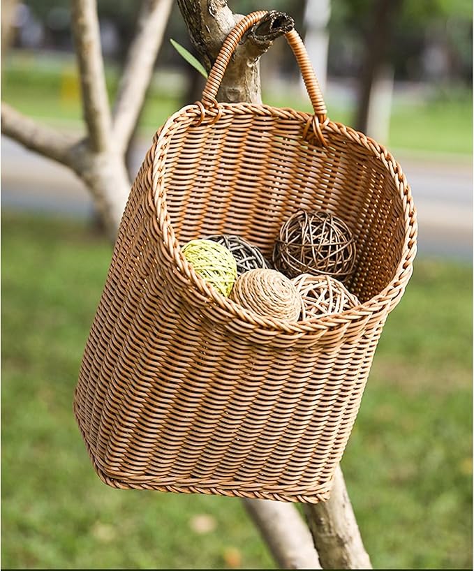 Woven Hanging Wicker Basket for Door, Handmade Rattan Hanging Wall Baskets for
