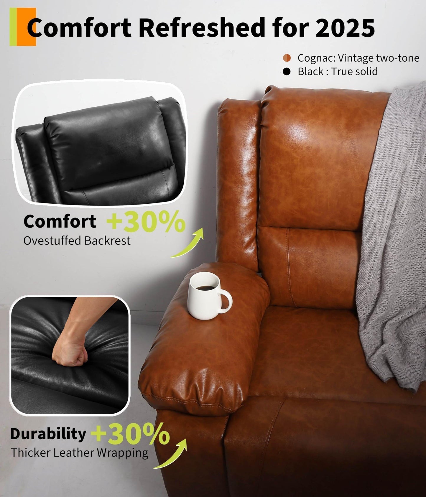 GAOMON Electric Lift Recliner Chair with Heat and Massage, PU Leather Power Lift Recliner for Elderly & Mobility Impaired, Adjustable Back & Legs, Heavy Duty 400lbs Capacity Lift Chair for Seniors