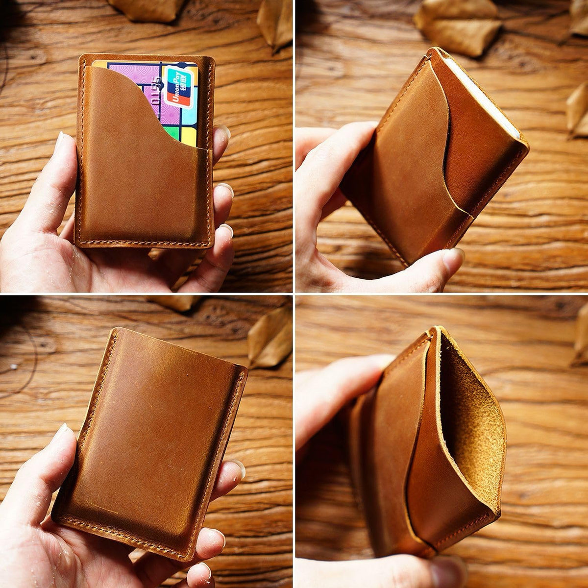viatra Slim Minimalist Card Holder Wallet, Full Grain Leather, Tan, Men's (Coffee)
