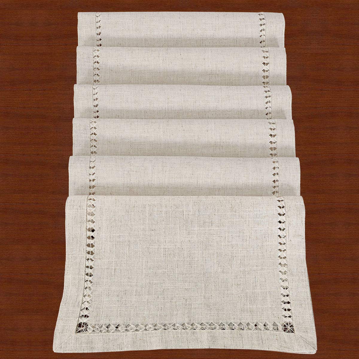 Grelucgo Handmade Hemstitched Table Placemats, Rectangle 12x18 Inch Set of 6, Natural Color