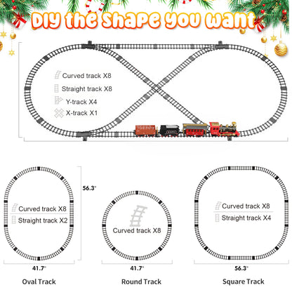 Hot Bee Christmas Tree Train Set with Remote Control and Luxury Track, Electric Train Set for Kids Adults, Train for Around the Christmas Tree, Steam Train Toy with Smoke