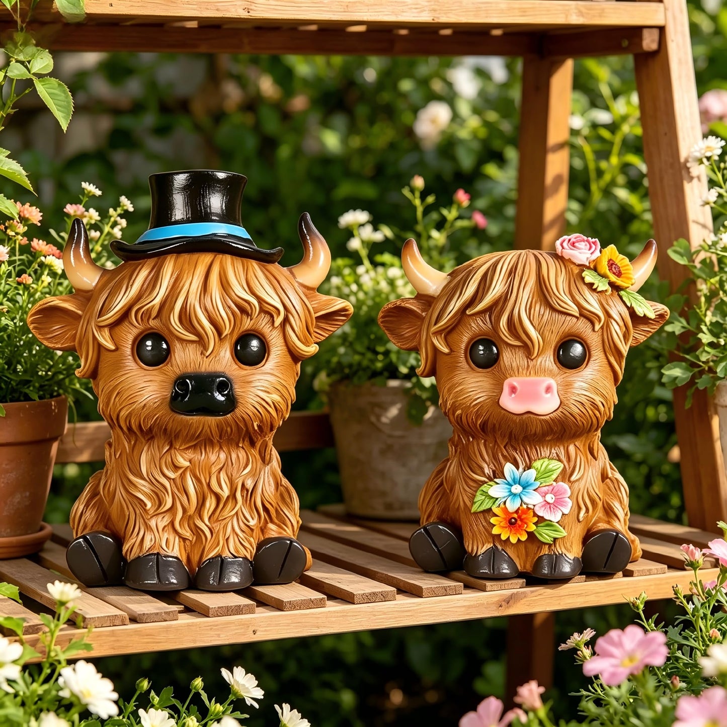 nawaza Highland Cow Statue Resin 2 pcs Birthday Gifts for Women,Mom,Highland Cow Gifts Beautifully Crafted Home Office Farmhouse Kitchen Decorations Figurine