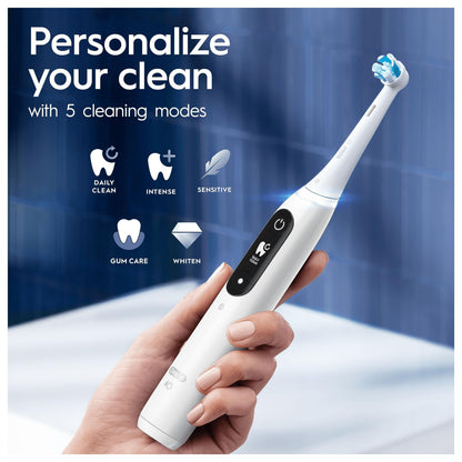 Oral-B iO7 Electric Toothbrushes For Adults, App Connected Handle, 1 Toothbrush Head & Travel Case, 5 Modes with Teeth Whitening, White