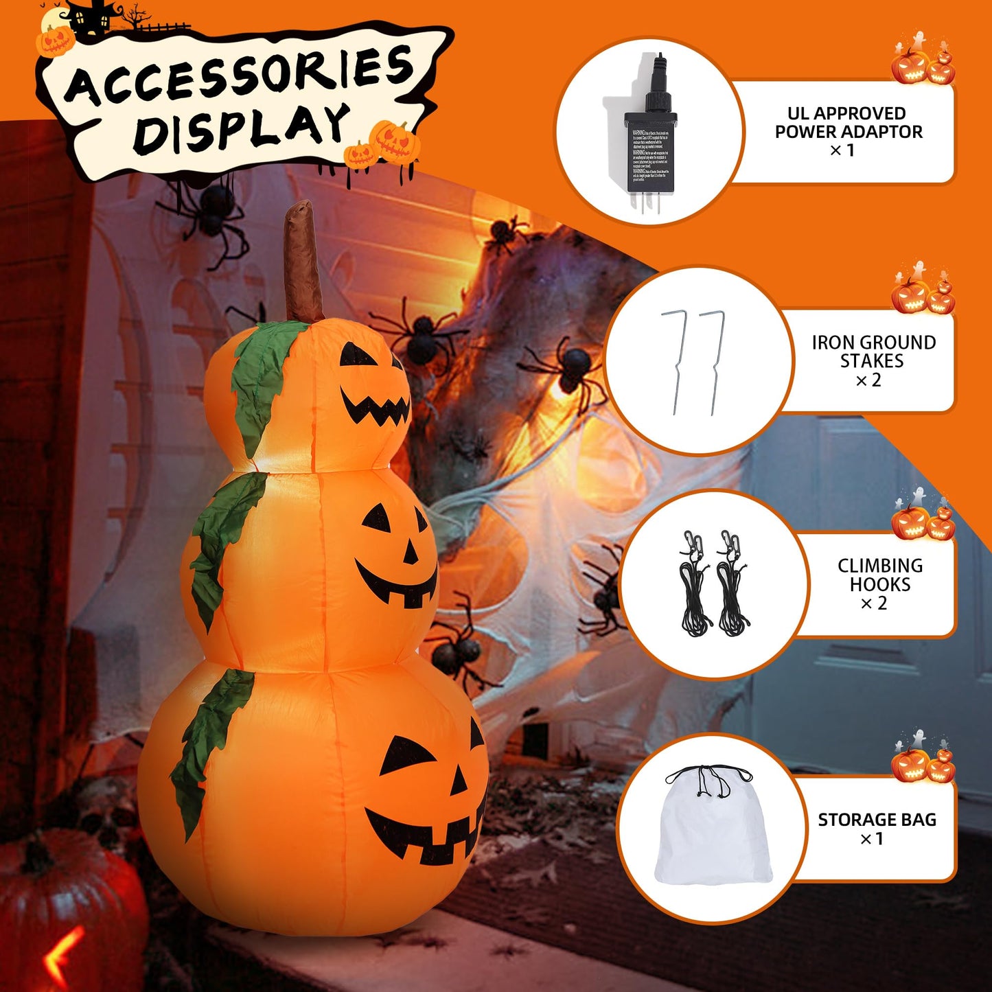 DearSun 4FT Halloween Inflatable Pumpkins Decor Blow up Pumpkin Stacked Halloween Decorations Outer Decoration Large Party Yard Decoration (Pumpkin 3)