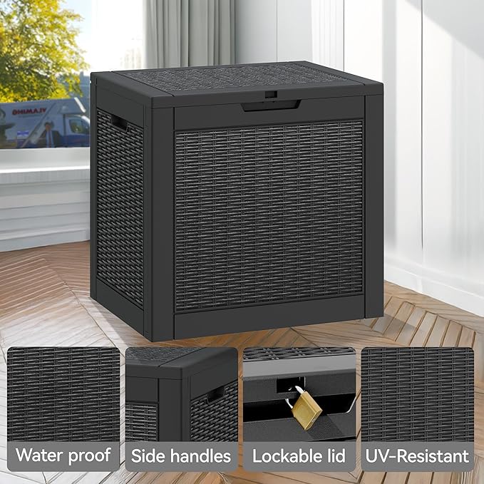 Outdoor Storage Box, Resin Deck Boxes Indoor and outdoor, Waterproof Storage Box Lockable Lid (Black, 35 Gallon-2 Pack)