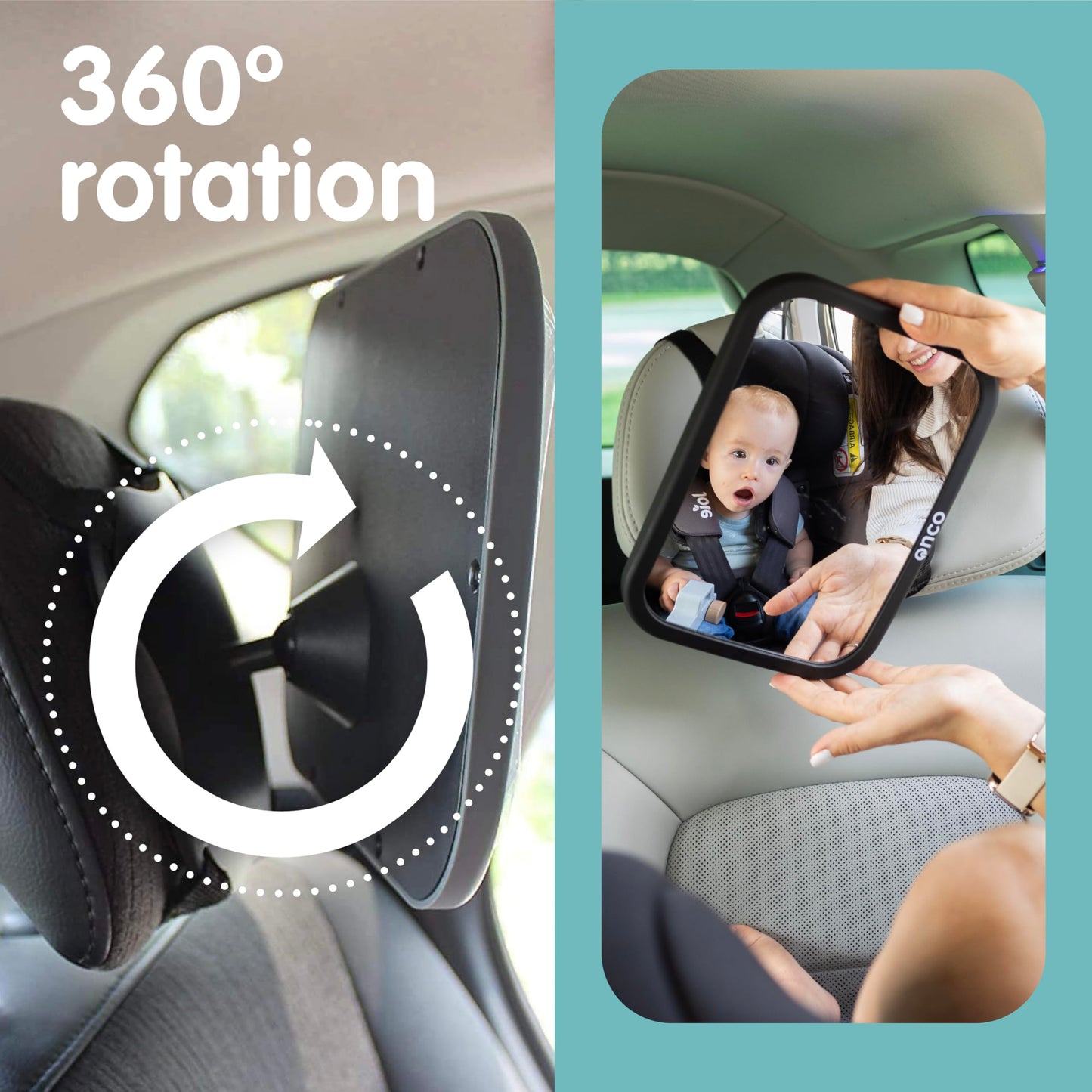 Onco Baby Car Mirror - 100% Shatterproof & Shakeproof, Award-Winning Car Mirror Baby Rear View, Non-Slip with 360° Rotation, Newborn Essentials