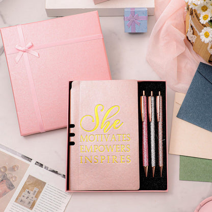 Resurhang 5 Pcs Boss Gifts for Women Set Appreciation Gifts for Coworkers Leather Journal Ballpoint Pens with Box Thank You Present for Friends Teacher Female Leader Birthday Bestie (Pink)