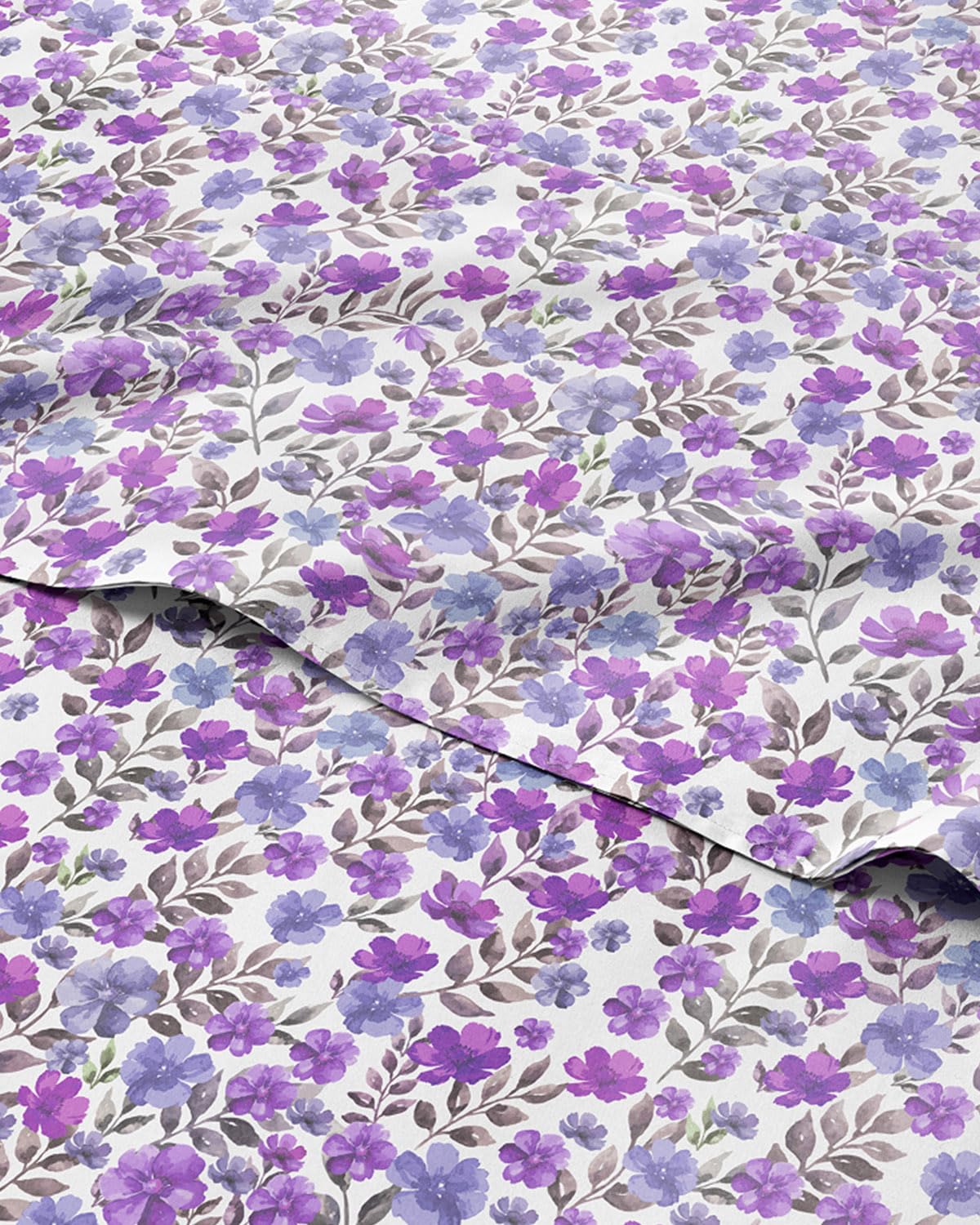 Floral Sheets - Purple Floral Bed Sheet Set - 1 Flat, 1 Fitted & 2 Pillowcases w/ Deep Pockets - Comfy, Wrinkle & Fade-Free Boho Botanical Bedding - Ultra-Soft, Breathable & Cooling - Full Size New