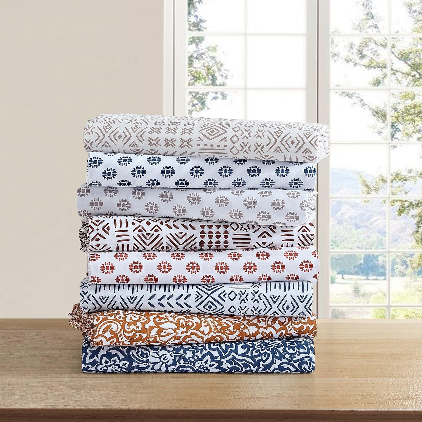 Indigo Ink Full Size 4-Piece Sheet Set - Fitted & Flat Sheets & Pillowcases, Boho Pattern, Soft, Breathable, Durable & Wrinkle Resistant, Deep Pocket Sheets, Tufted Medallion Collection Navy Blue