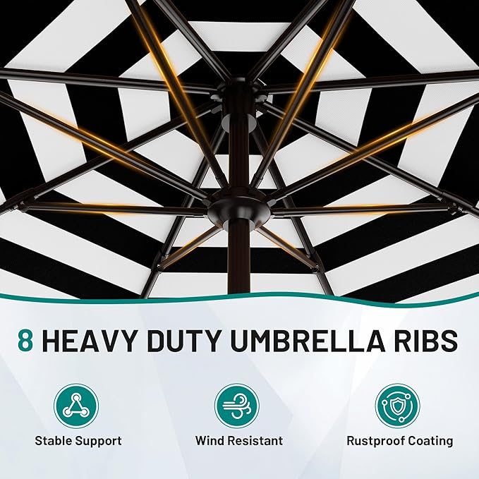 AreShark 9 FT Patio Umbrella for Outdoor, Outdoor Table Umbrella with Push Button Tilt and Crank, Outdoor Patio Umbrellas with 8 Sturdy Ribs for Market, Garden, Pool (Black & White Stripe)