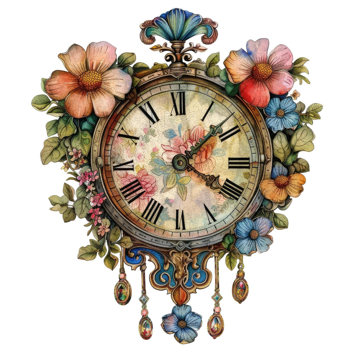 Jiroinlly Wooden Puzzles for Adults, Flower Clock Jigsaw Puzzles for Women and Girls, 500 Piece Wood Puzzle, Beutiful Wall Decor, Unique Shape Puzzle, Best Gift for Family Game 16x18.5 in