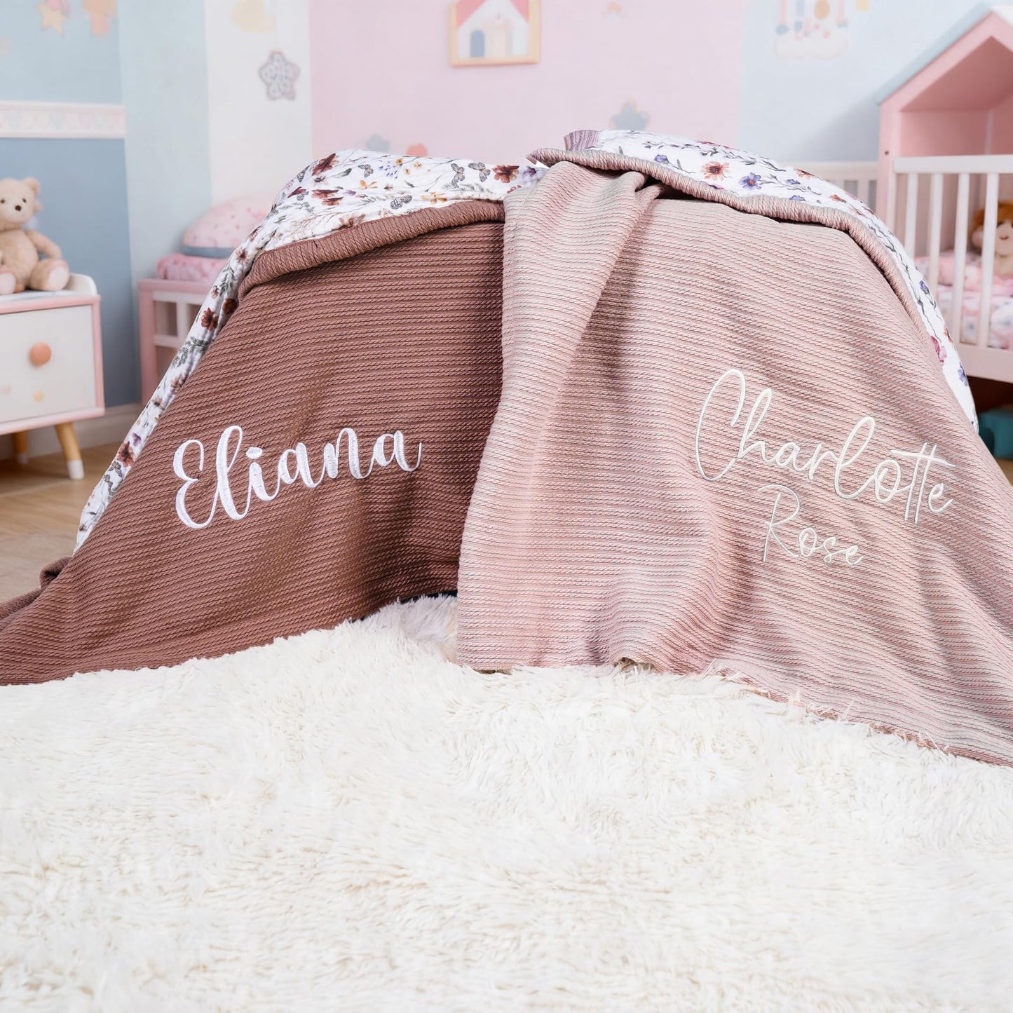 Personalized Baby Blanket with Name – Custom Knit Blanket, 27x40in Floral Embroidered Nursery Blanket for Girls – Customized Baby Blanket, Soft Newborn Gift & Custom Baby Gifts (Baby Pink)