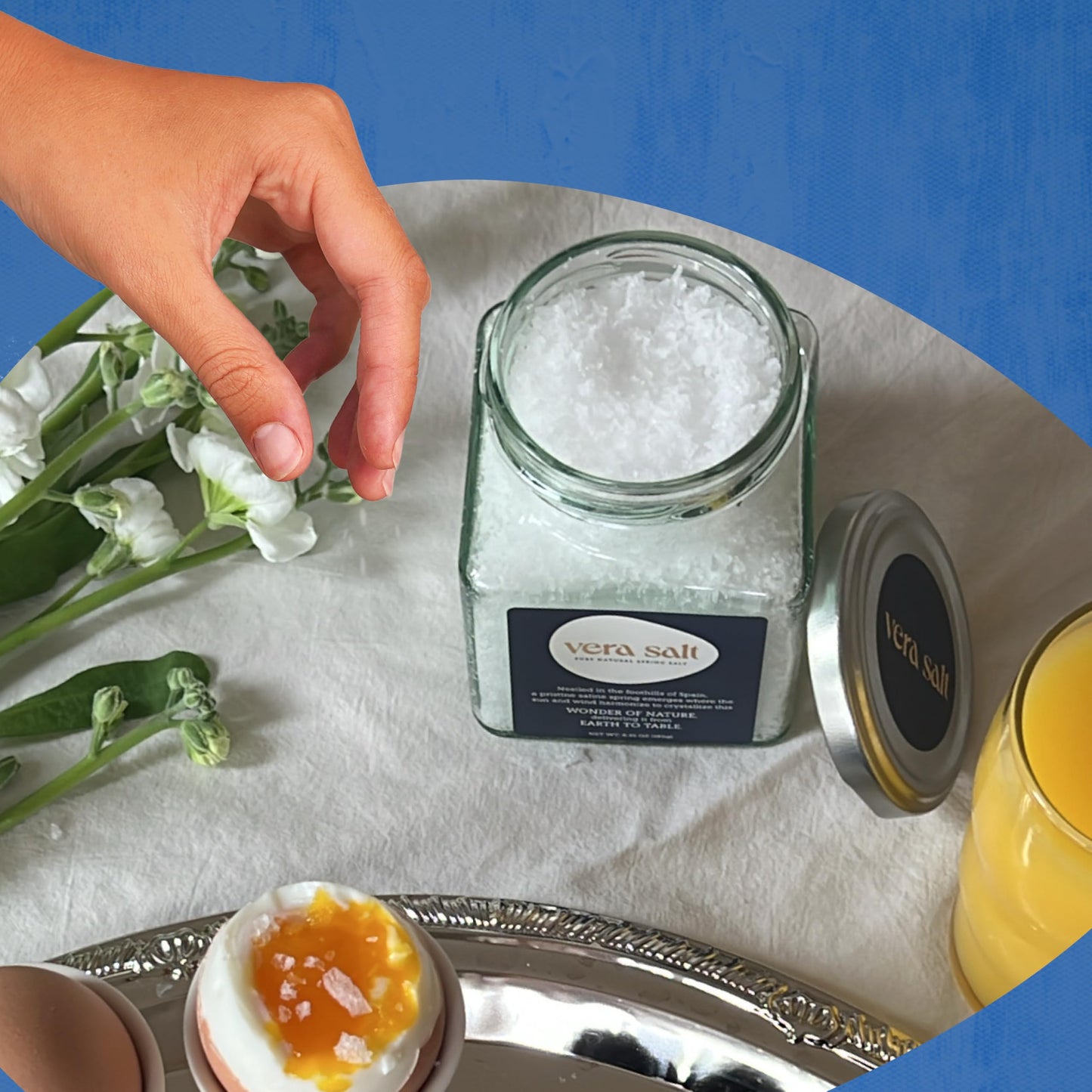 Vera Salt Flake Spring Salt – 180g Glass Jar – Gourmet Finishing Salt Flakes from Spain – Hand-Harvested White Crystals with Natural Minerals - Microplastic-Free Salt