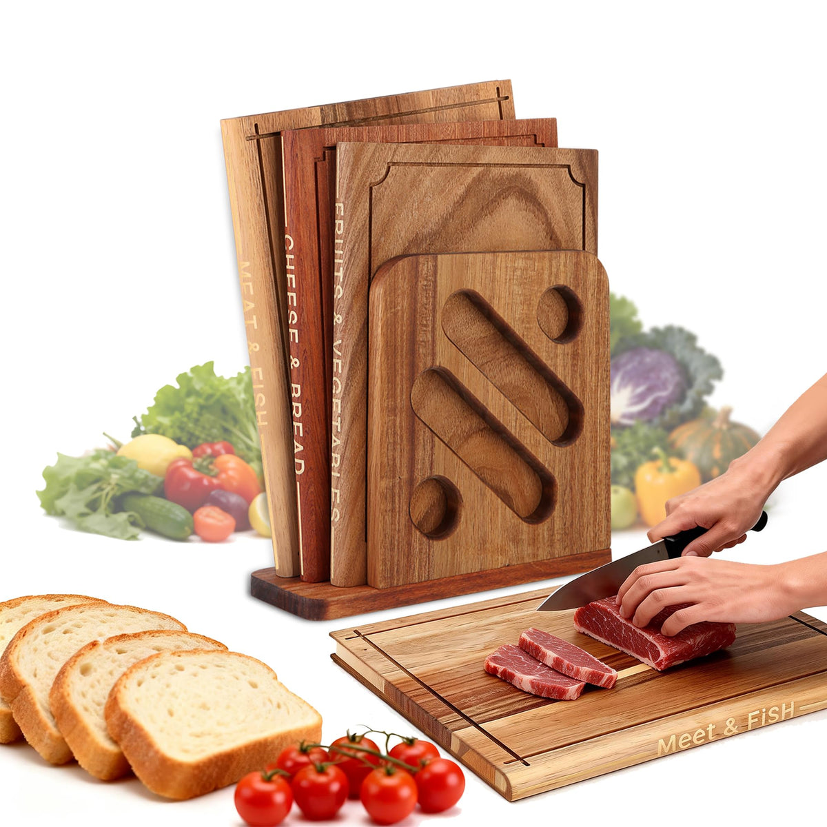 Hoforife 3-Piece Wooden Cutting Boards Set Like Books Wood & Brown