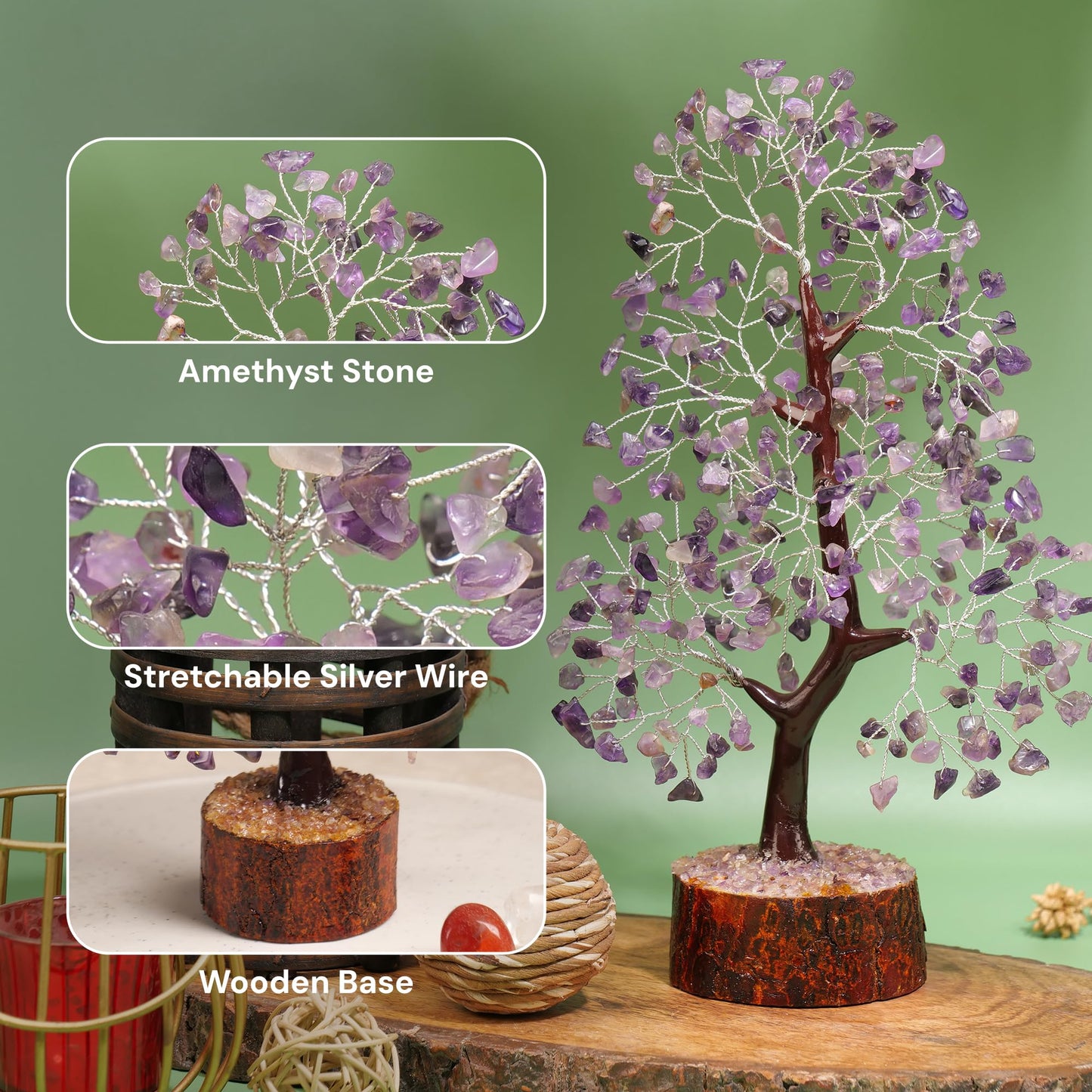 SUBSH Amethyst Crystal Tree of Life 10-12 Inch with 2 Chakra Pendants – Healing Crystal Bonsai Money Tree for Positive Energy, Feng Shui, Reiki, Spiritual Home Decor & Gifts for Women