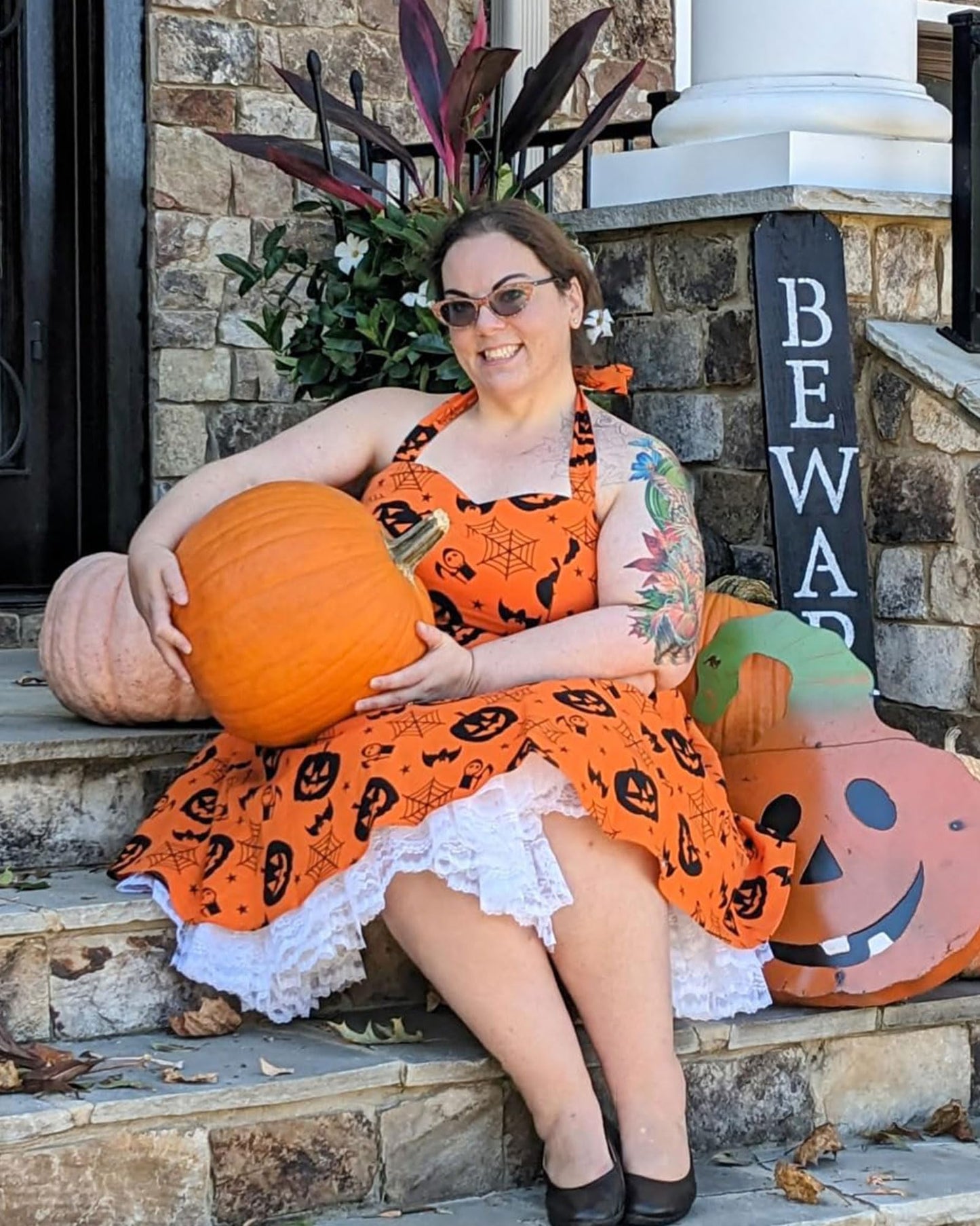 Topdress Women's Vintage Polka Audrey Dress 1950s Halter Retro Cocktail Dress Pumpkin L