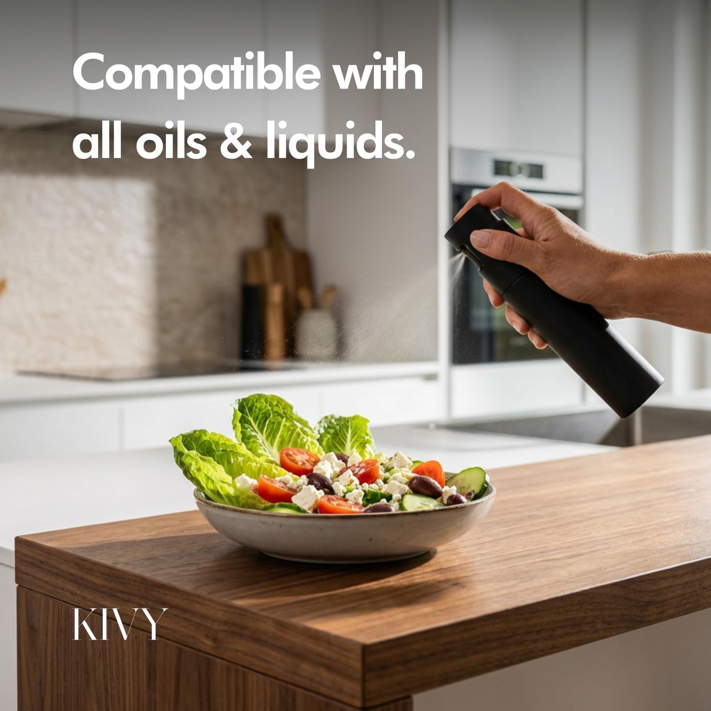 KIVY Glass Oil Sprayer Set of 2 for Cooking, Salads, BBQs & Airfryer – Innovative Spray with Portion Control - Oil Spray Bottle with Stainless Steel Body - Olive Oil Sprayer - Cooking Oil Mister