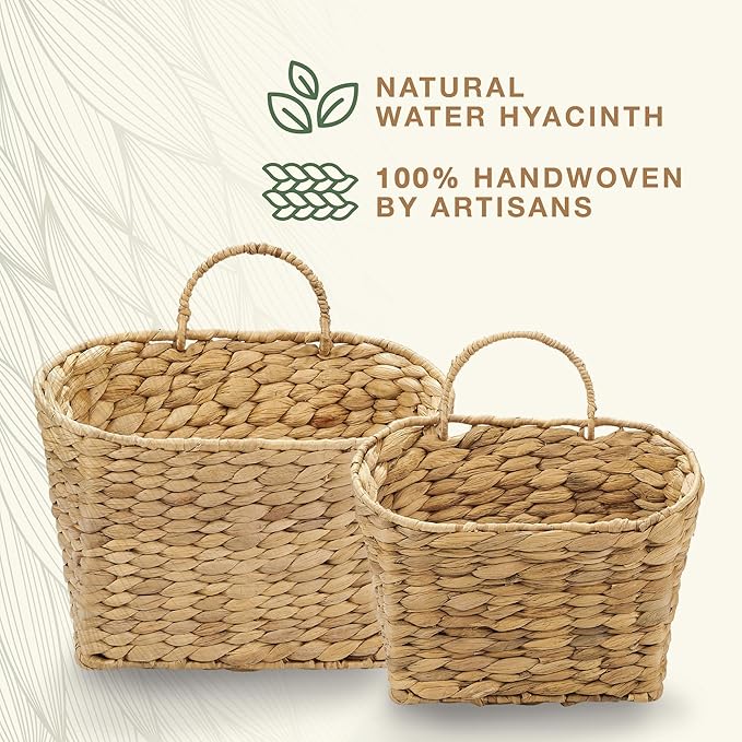 Set of 2 Wicker Hanging Basket for Organizing, Front Door, Flowers