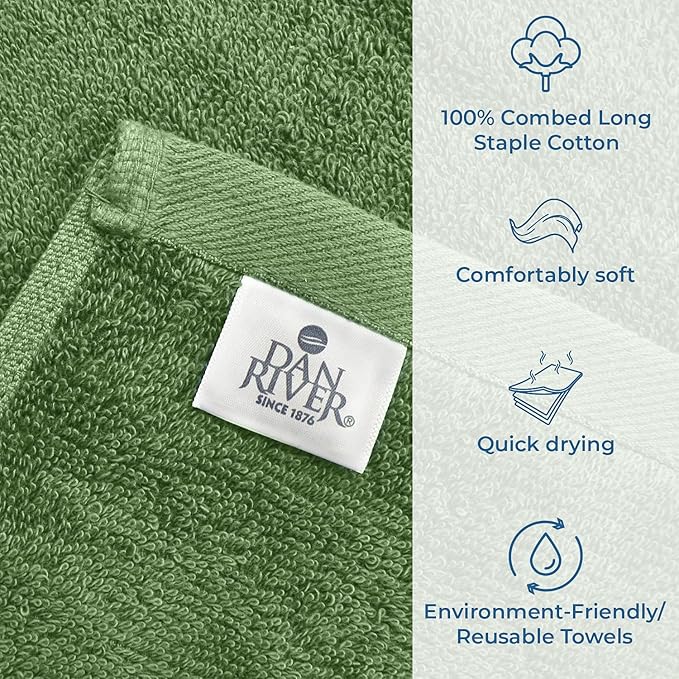 DAN RIVER Bath Towels Set of 4, 27 x 54 Inches, 100% Cotton, Larger & Lighter