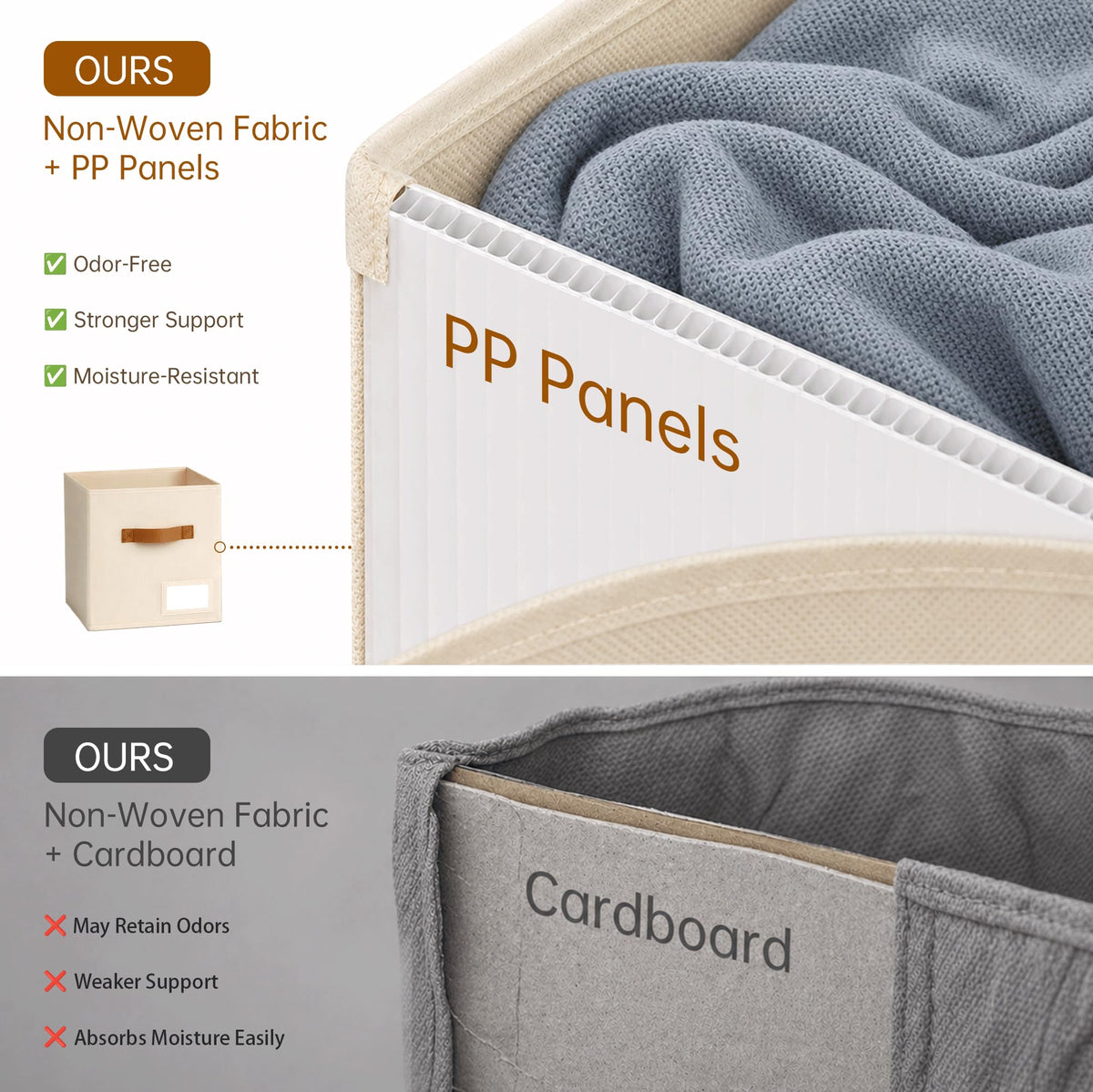 Stowsia Storage Cubes 8 Pack, 11 Inch Fabric Storage Cubes Organizer Bins with Labels, Odor-Free & Sturdy PP Structure, Cubby Baskets for Closet, Shelves, Toys & Nursery (Beige)
