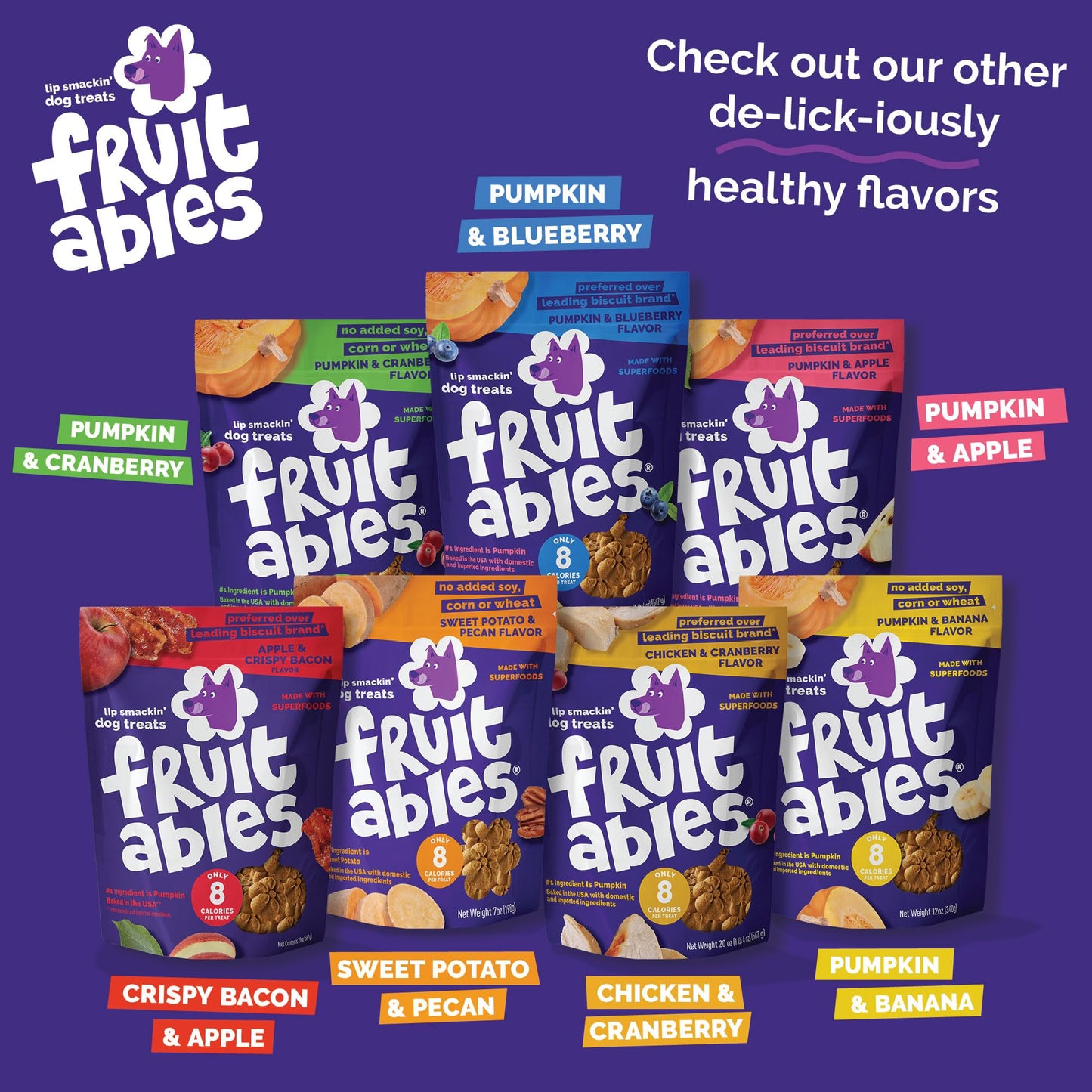 Fruitables Baked Dog Treats, Healthy Pumpkin Treat for Dogs, Low Calorie & Delicious, Free of Wheat, Corn and Soy, Made in The USA, Pumpkin and Blueberry Flavor, 20oz