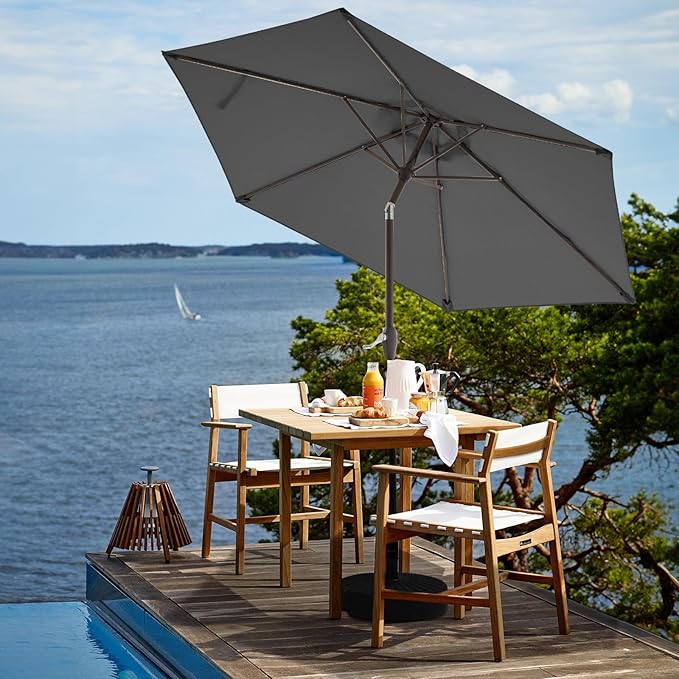 JEAREY 7.5FT Patio Umbrella Market Table Umbrella with 6 Sturdy Ribs, Push Button Tilt/Crank Outdoor Umbrella for Garden, Deck, Backyard, Pool and Beach,Gray